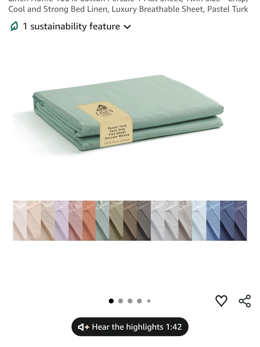 Pastel Turq Cotton Percale Flat Sheet -